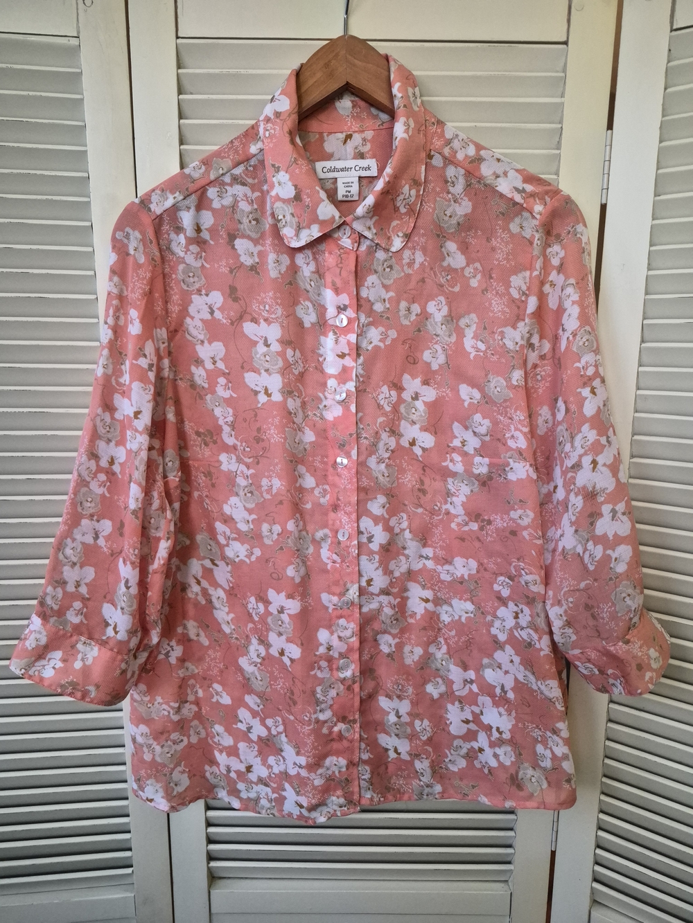 Coldwater Creek Sheer Floral Button-Down Sheer Blouse Size MP